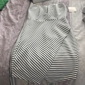 White strapless dress with black stripes